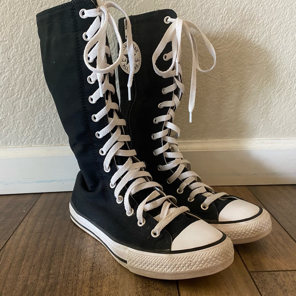 Converse mid calf zip ups, size 5.